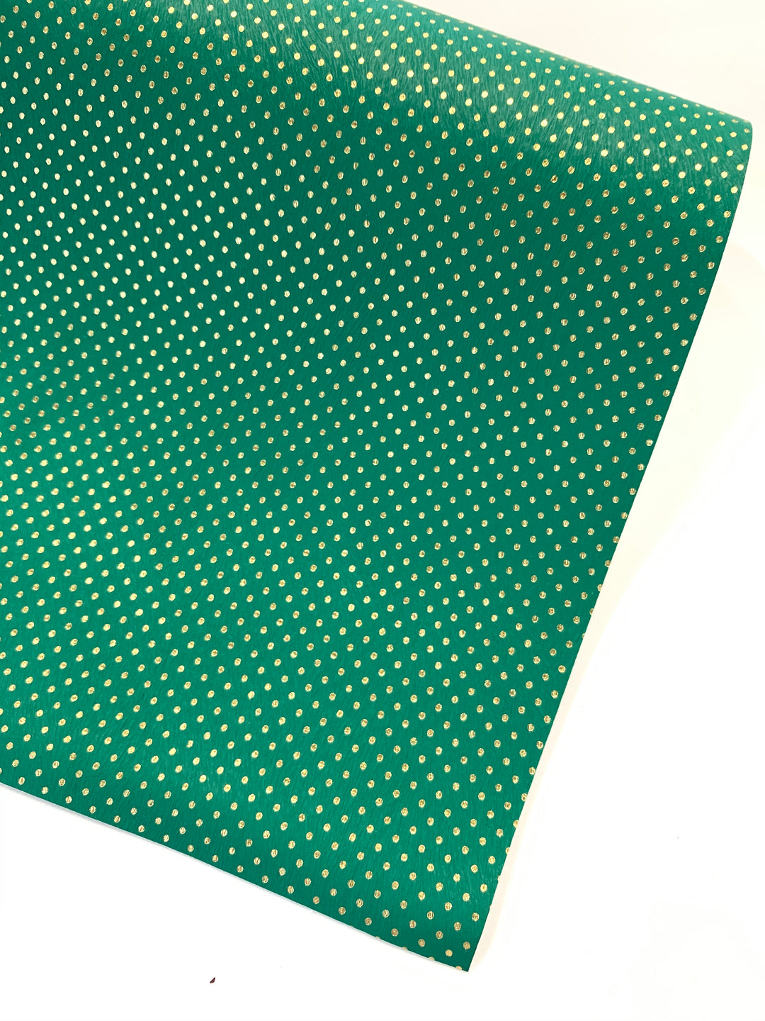 Green with Fine Gold Embossed Dots Faux Leatherette