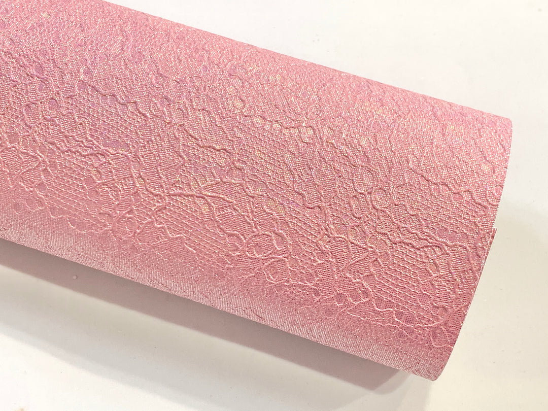 Feuilles de tissu en similicuir gaufré floral pastel perle