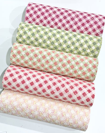 Pink and Green Plaid Chunky Glitter Fabric Sheet