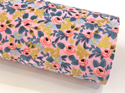 Les Fleurs Double Sided Fabric Sheets - Pink and Metallic Gold