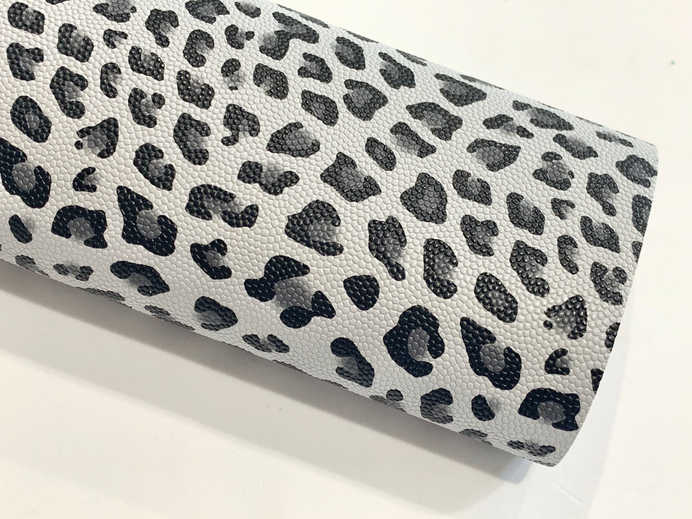Pale Grey Leopard Faux Leather Fabric