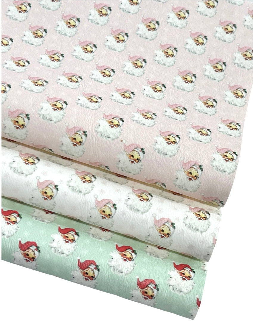 Retro Pale Pink Santa Leatherette - Locally Printed Faux Leather