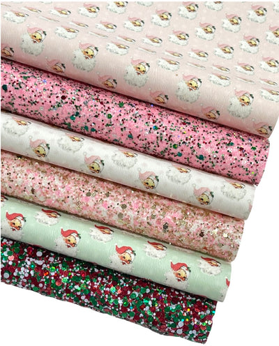 Mint Retro Santa Leatherette - Locally Printed Faux Leather