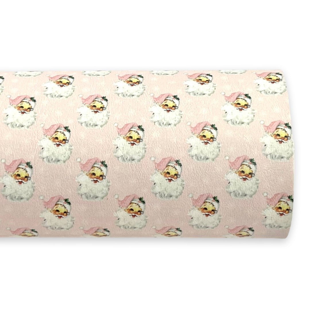 Retro Pale Pink Santa Leatherette - Locally Printed Faux Leather