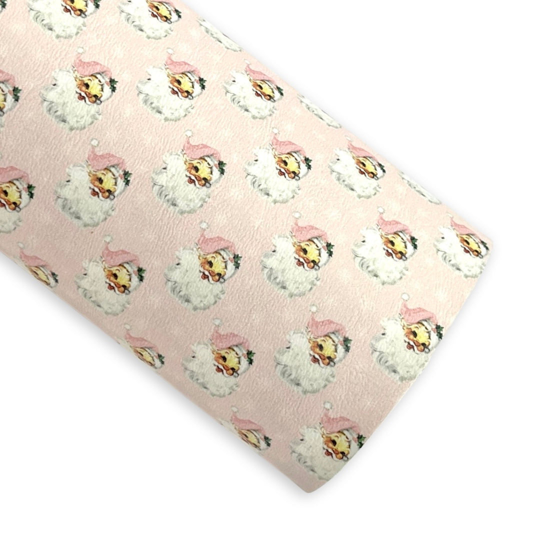 Retro Pale Pink Santa Leatherette - Locally Printed Faux Leather