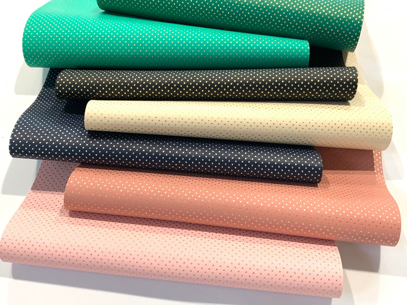 Green with Fine Gold Embossed Dots Faux Leatherette