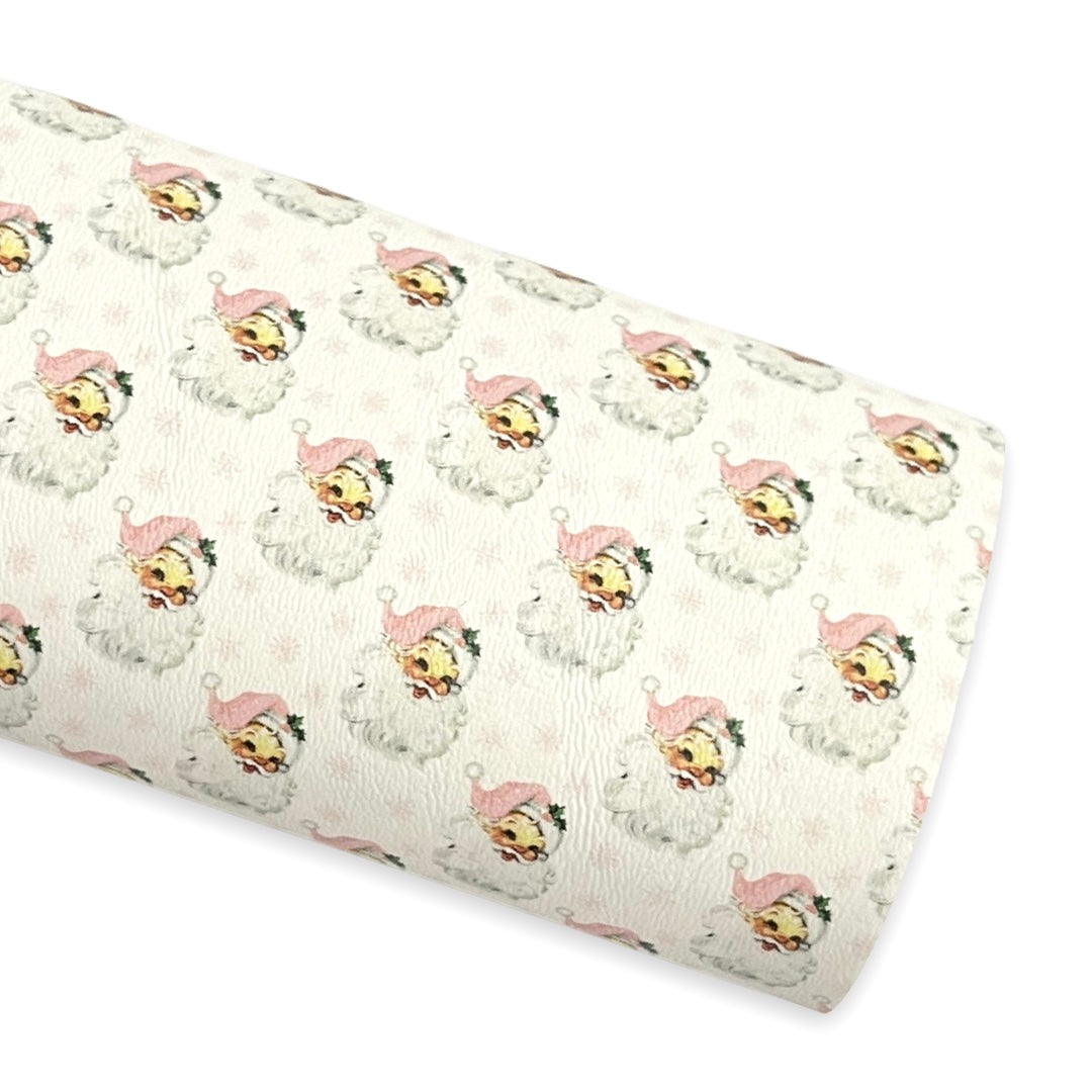 Retro Pink White Santa Leatherette - Locally Printed Faux Leather