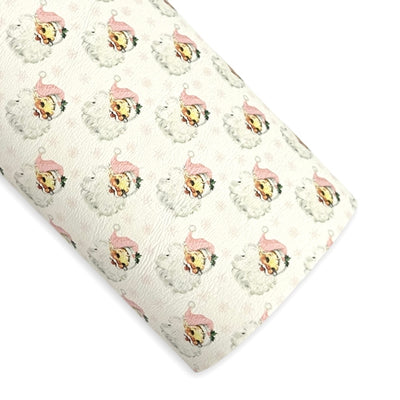 Retro Pink White Santa Leatherette - Locally Printed Faux Leather