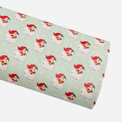 Mint Retro Santa Leatherette - Locally Printed Faux Leather