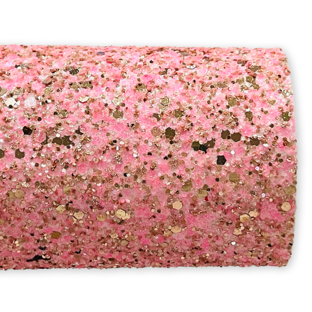 Pink and Gold Premium Felted Chunky Glitter Leather - Fairy Kisses