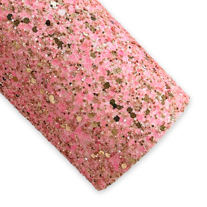 Pink and Gold Premium Felted Chunky Glitter Leather - Fairy Kisses