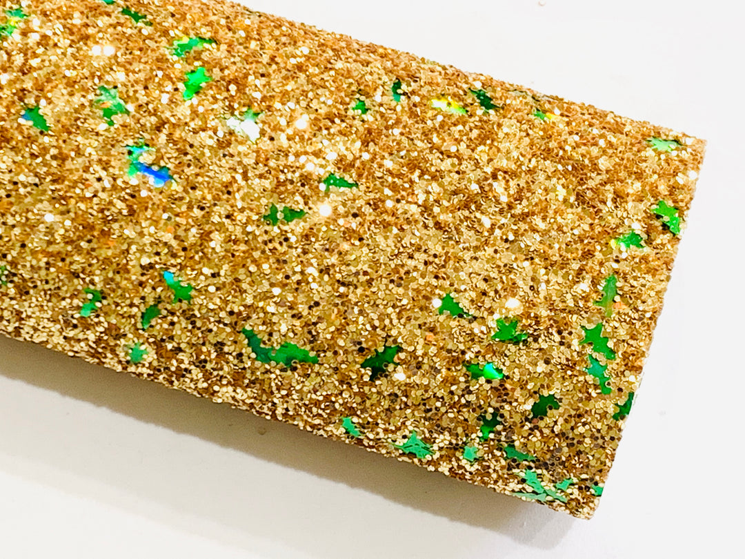Gold Christmas Tree Chunky Glitter Fabric Sheet