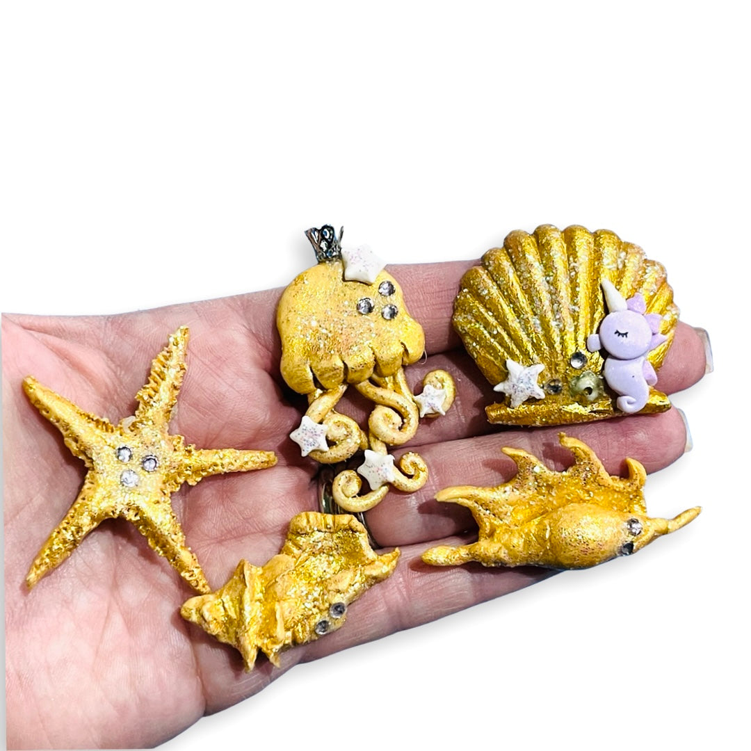 Gold Shells and Starfish Bow Clay Embellishments