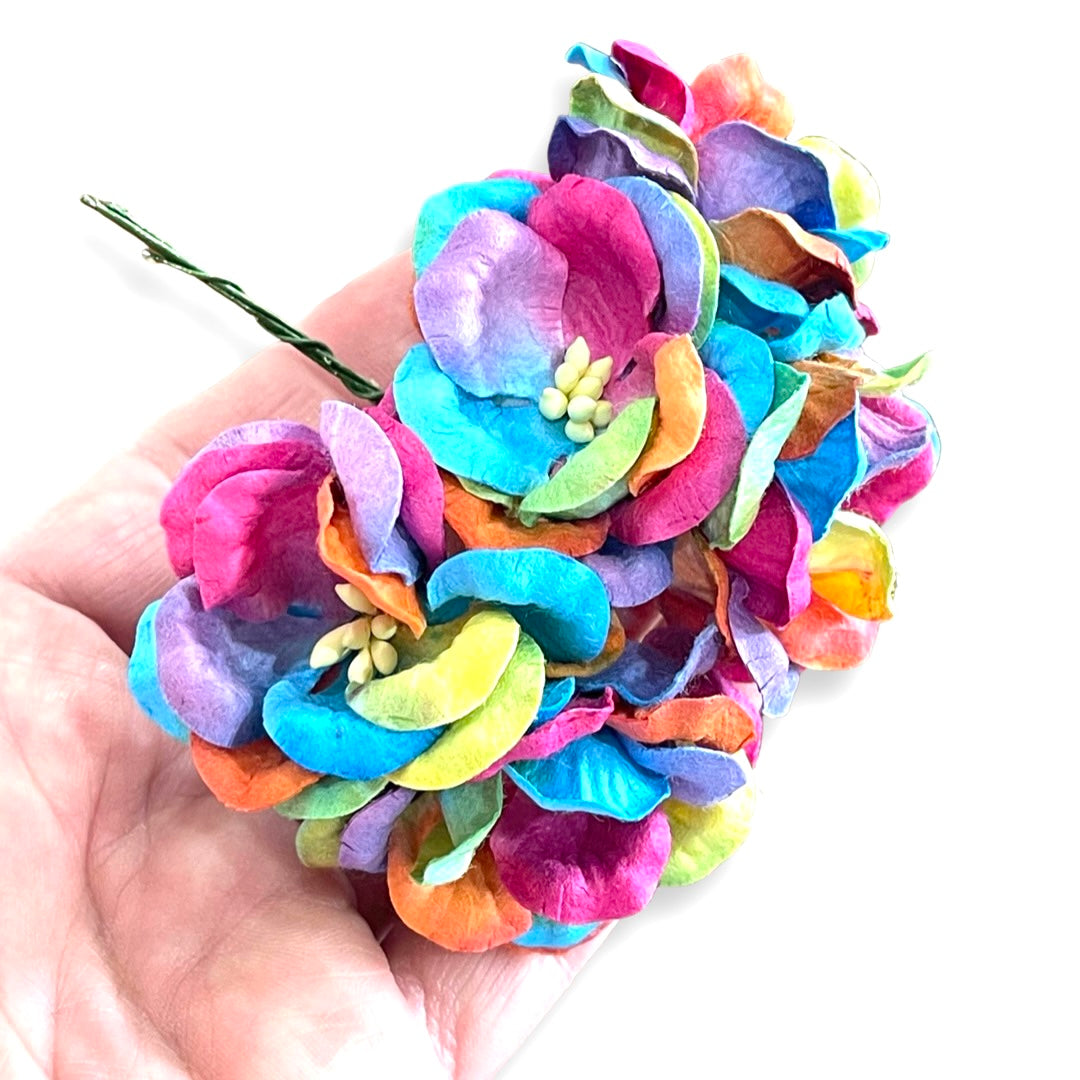 Candy Rainbow Peonies Mulberry Paper Flowers 5cm