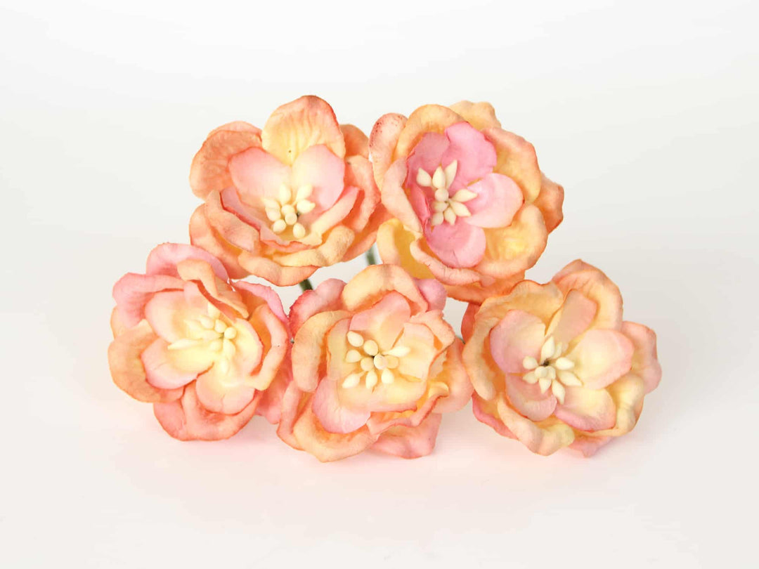 PRÉCOMMANDE 5pcs / 50 pcs - Fleurs en Papier Mûrier - Magnolias 4cm - Jaune et Rose 