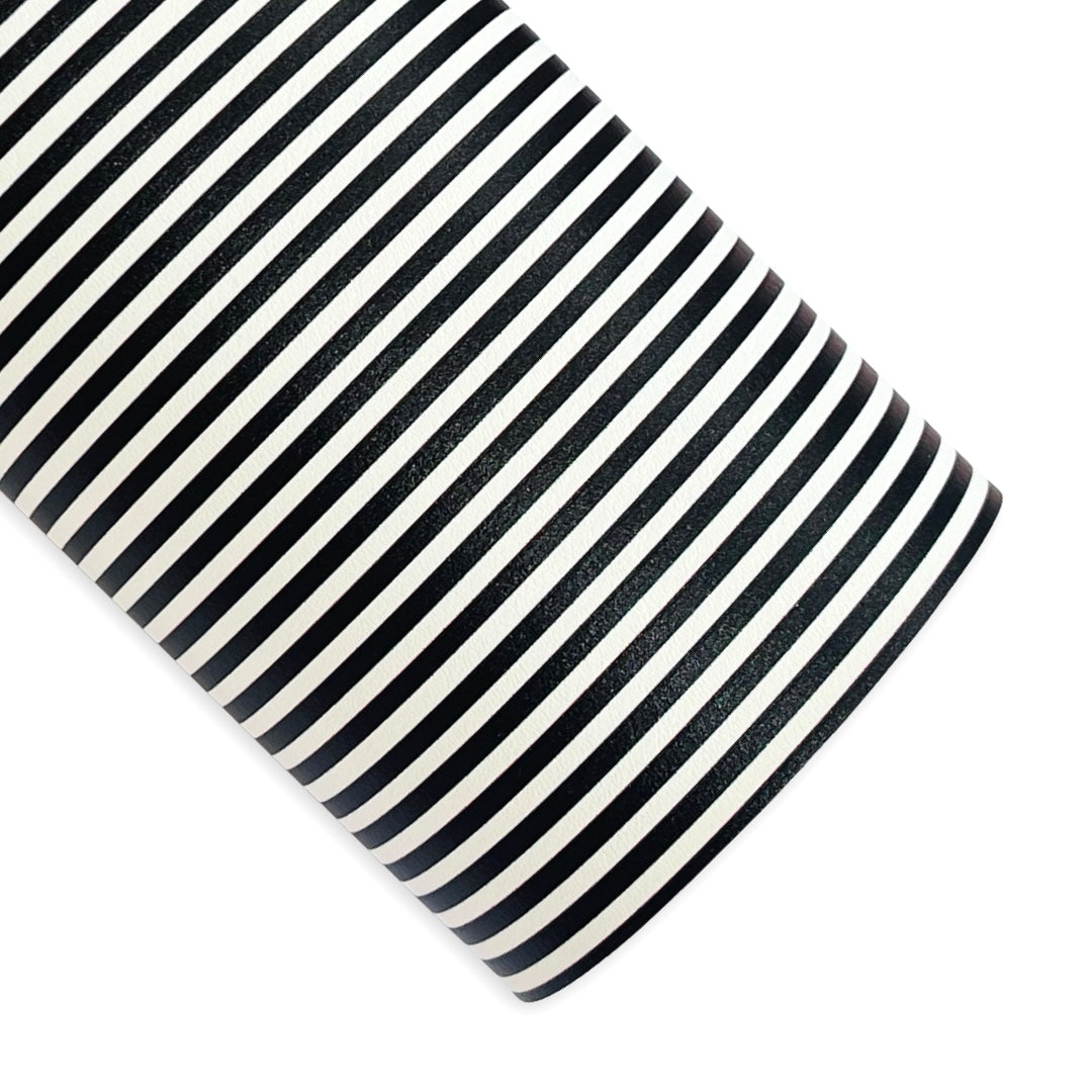 Smooth Black White Stripe Faux Leatherette