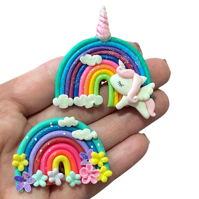 Floral Rainbow Bow Clay Embellishments
