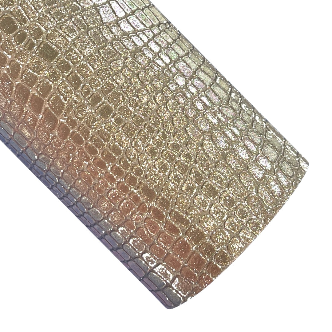 Gold Crocodile Embossed Faux Leatherette