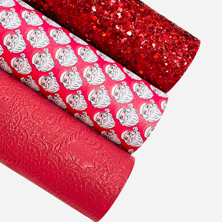 Metallic Red Floral Embossed Leatherette
