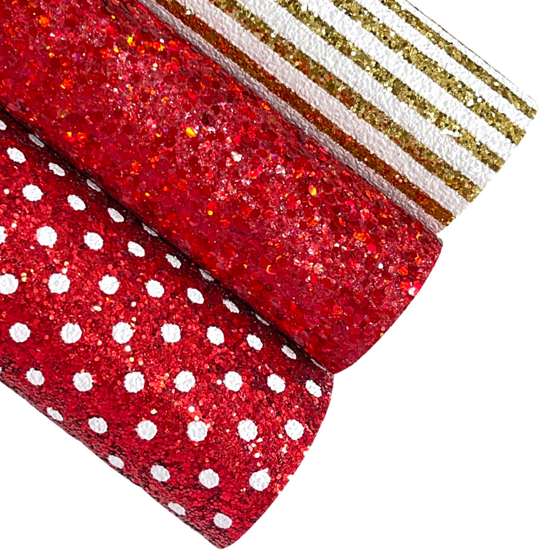 Red White Dot Chunky Glitter Fabric Sheet