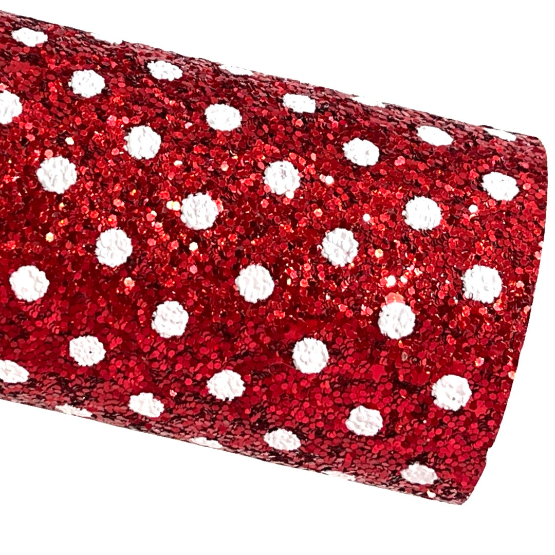 Red White Dot Chunky Glitter Fabric Sheet