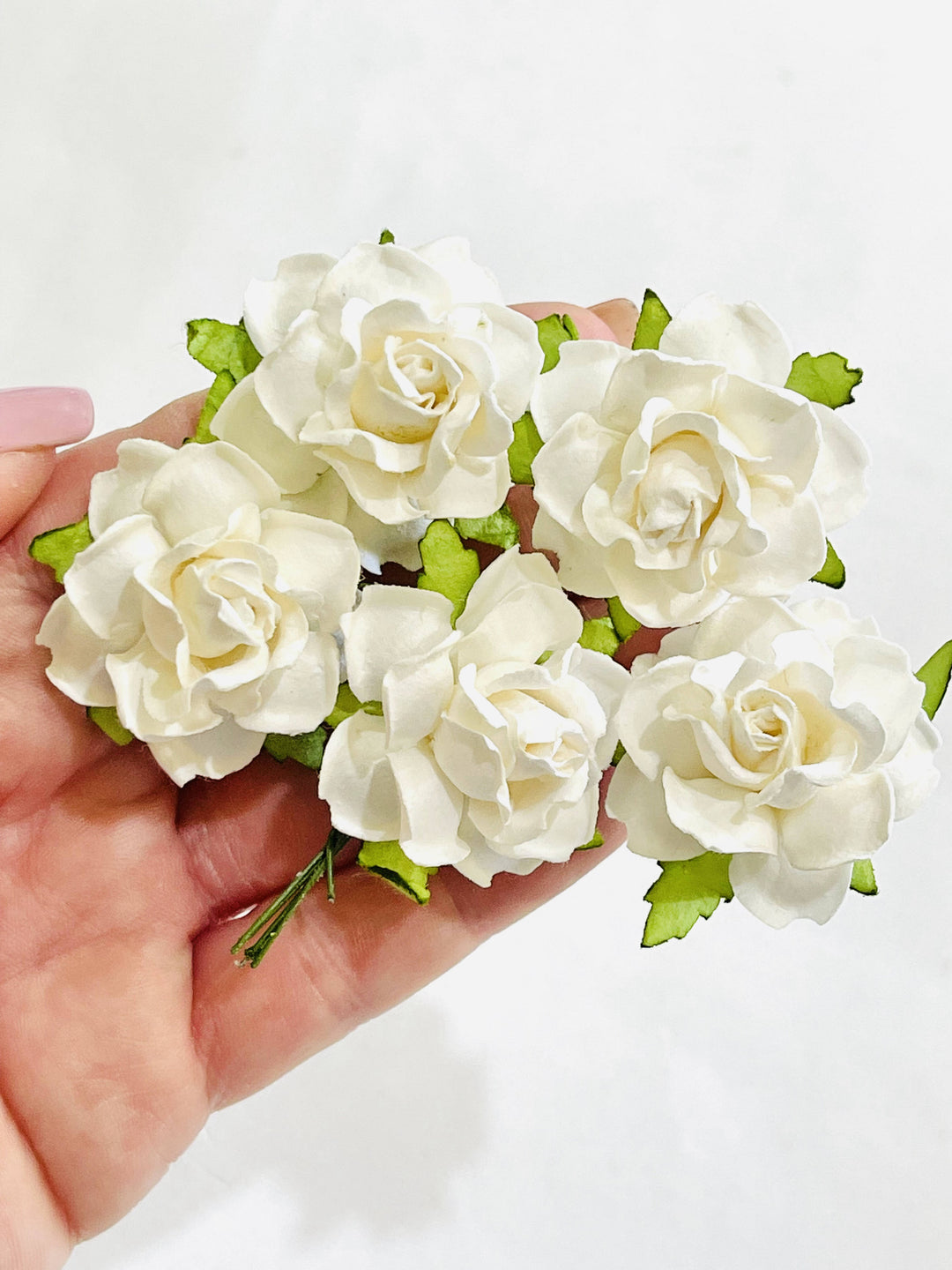 30mm White Peonies Mulberry Paper Roses - Lots of 5