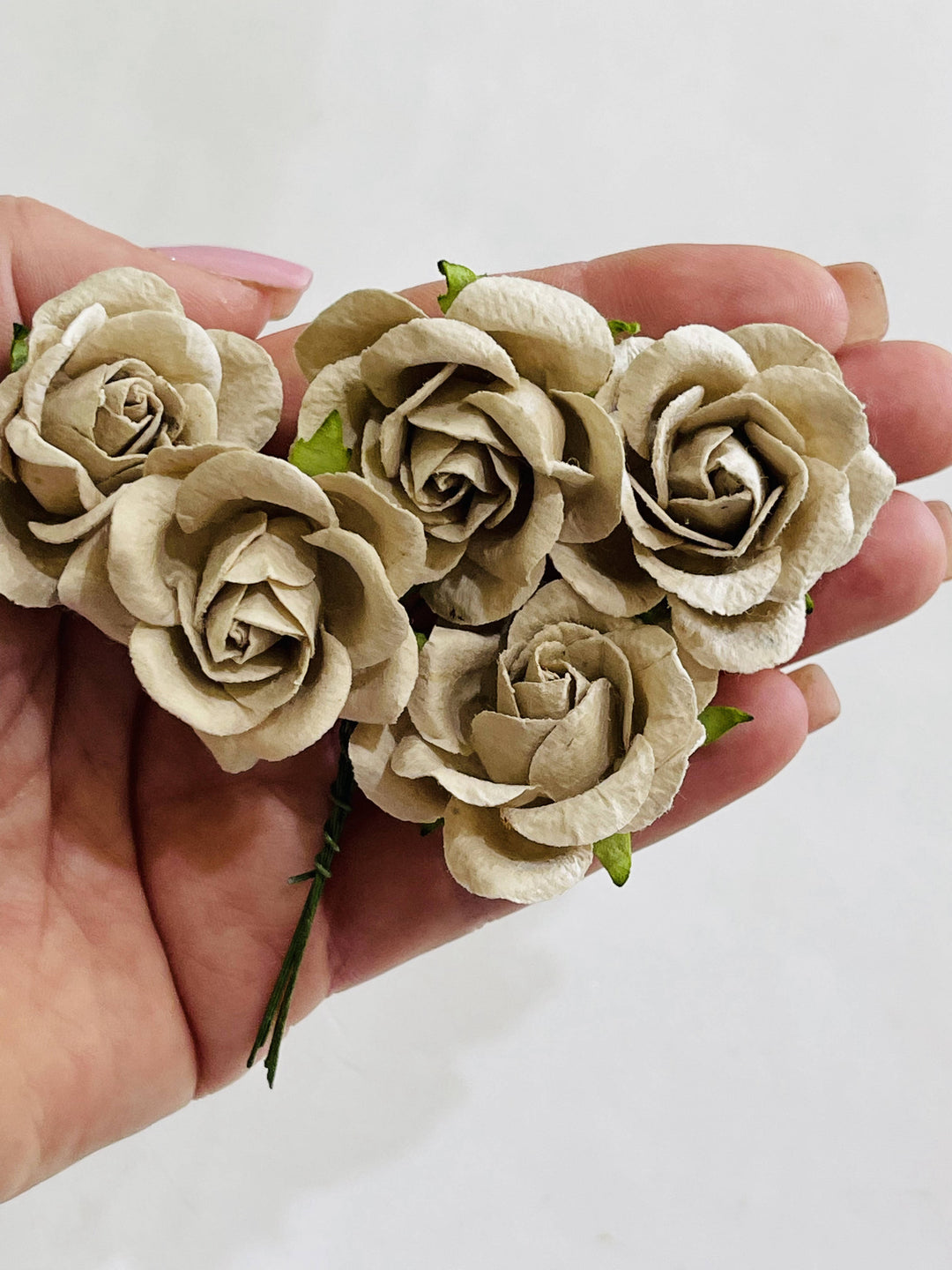 35mm Bone Mulberry Paper Roses - Lots of 5
