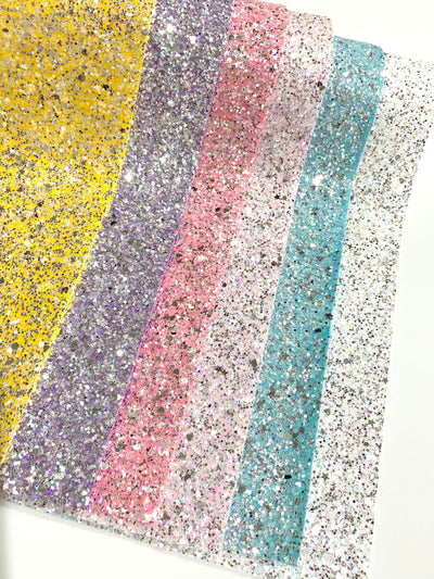 Electric Rainbow Chunky Glitter Leather with Stars and Hearts - Choice of 6 Colour