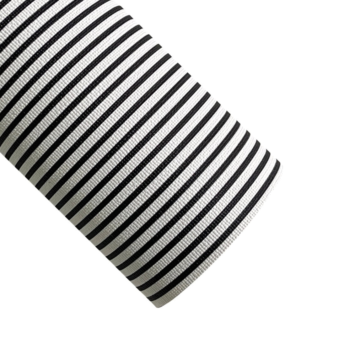 Textured Black White Stripe Faux Leatherette