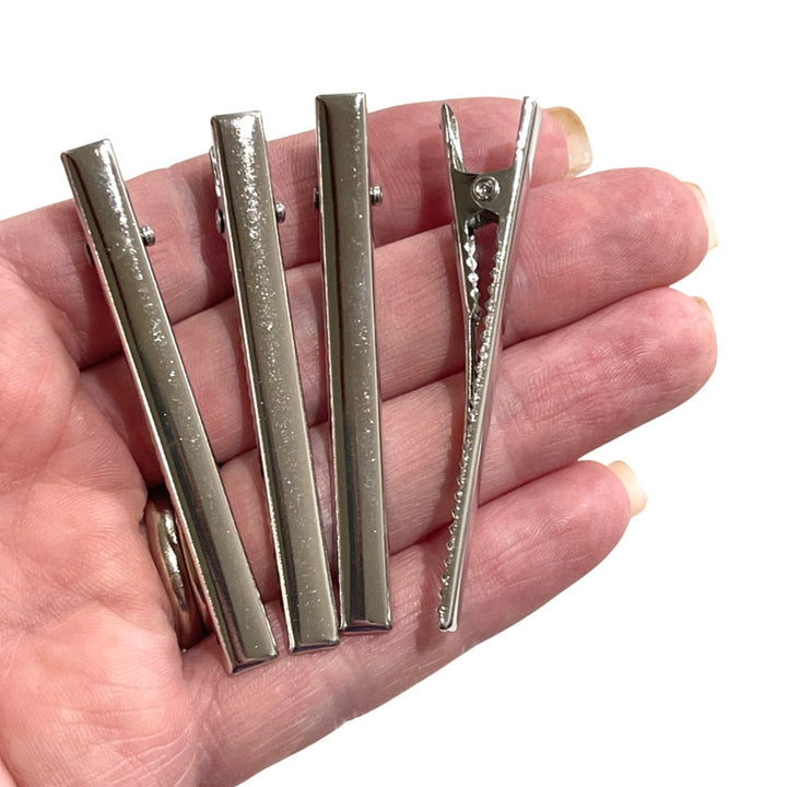 Pinces à cheveux fines en métal argenté de 60 mm avec dents – Pinces crocodile fines – 60 x 6 x 11 mm – Lot de 10 ou 50