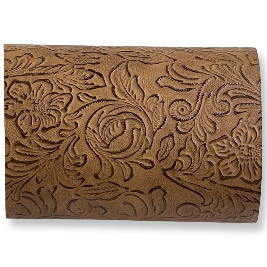 Embroidered Letherette Tan Vintage Floral Embossed Leatherette by the Sheet or Roll – Oliver ...