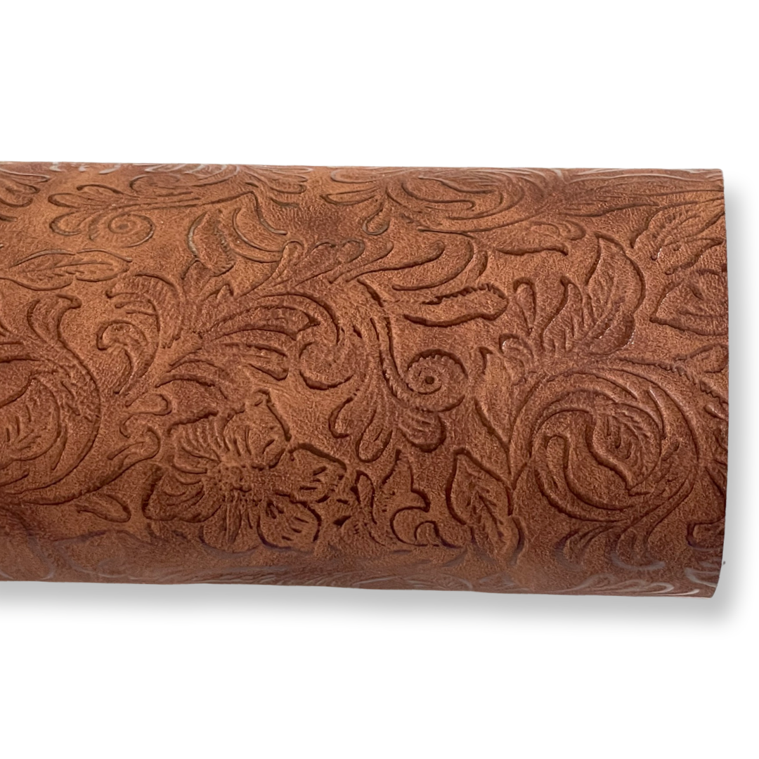 Embroidered Letherette Brown Vintage Floral Embossed Leatherette – Oliver and May