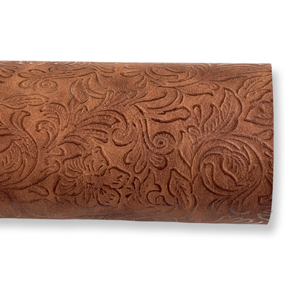 Brown Vintage Floral Embossed Leatherette by the Sheet or Roll