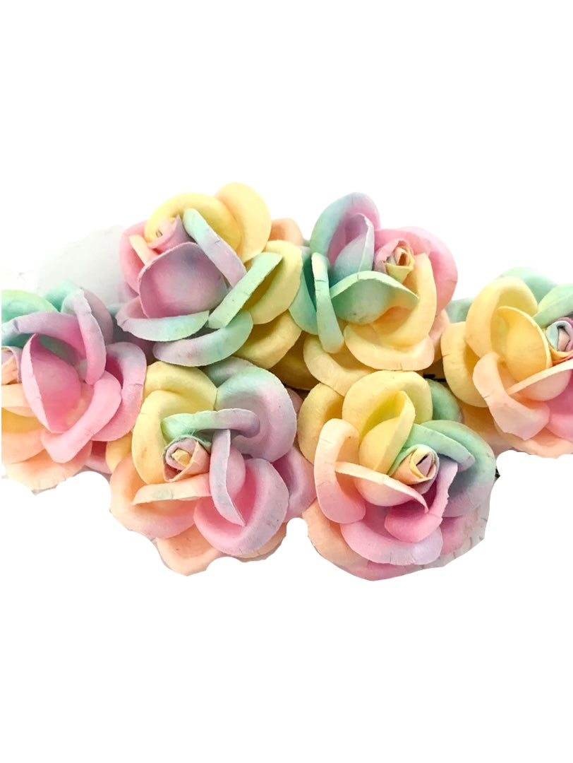 Pastel Rainbow Rounded Petal Roses Mulberry Paper flowers 5cm