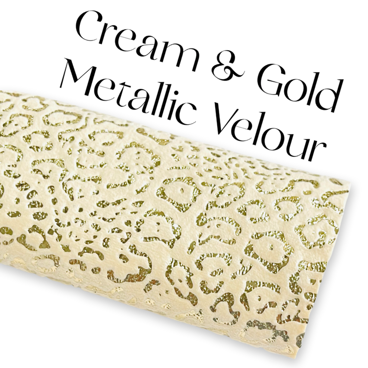 Cream and Gold Metallic Velour Leopard Print