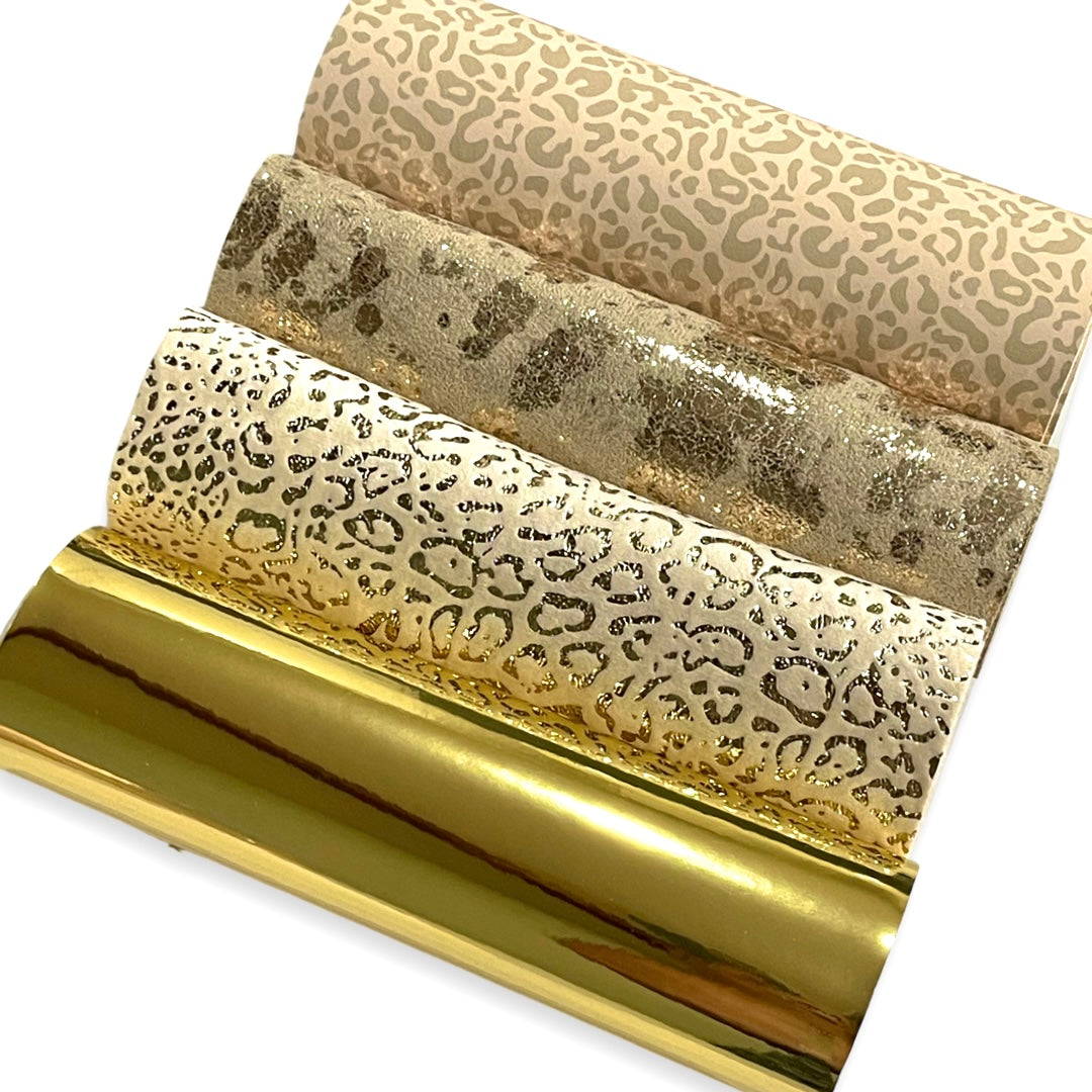 Cream and Gold Metallic Velour Leopard Print