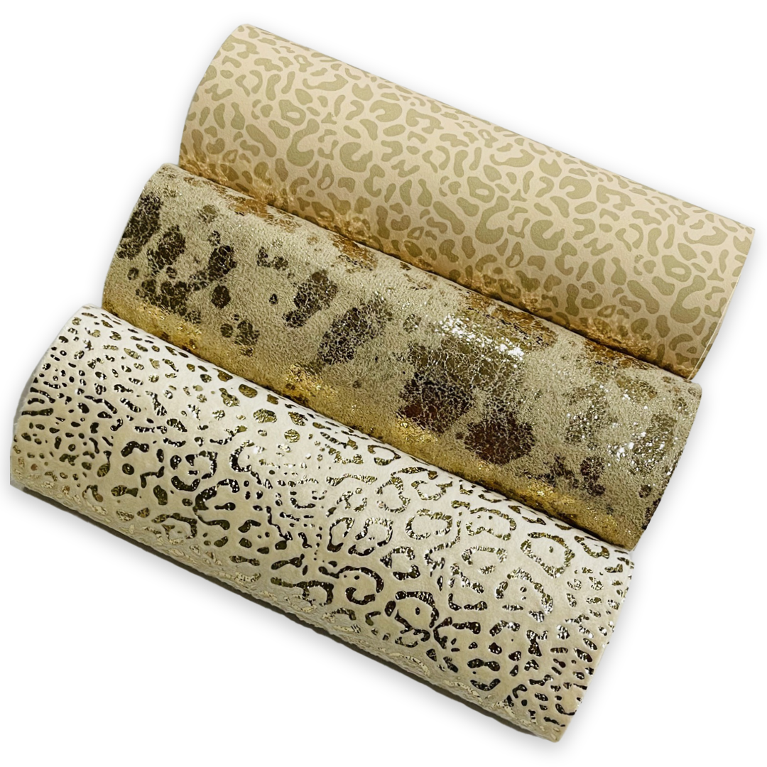 Imprimé léopard en velours métallisé crème et or
