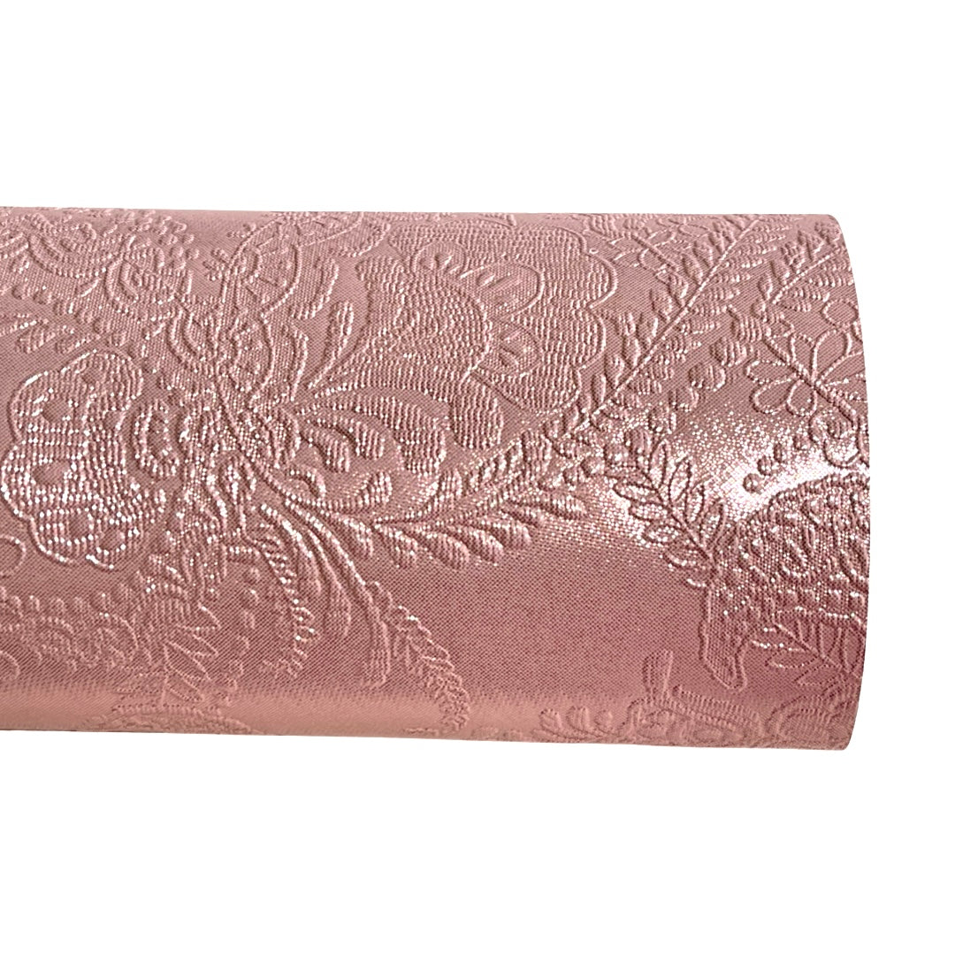 Pink Floral Embossed Metallic Leatherette