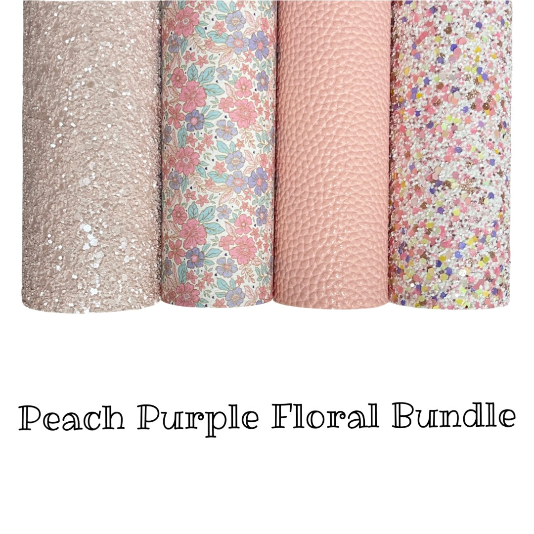 Peach Purple Floral Glitter Leatherette Bundle