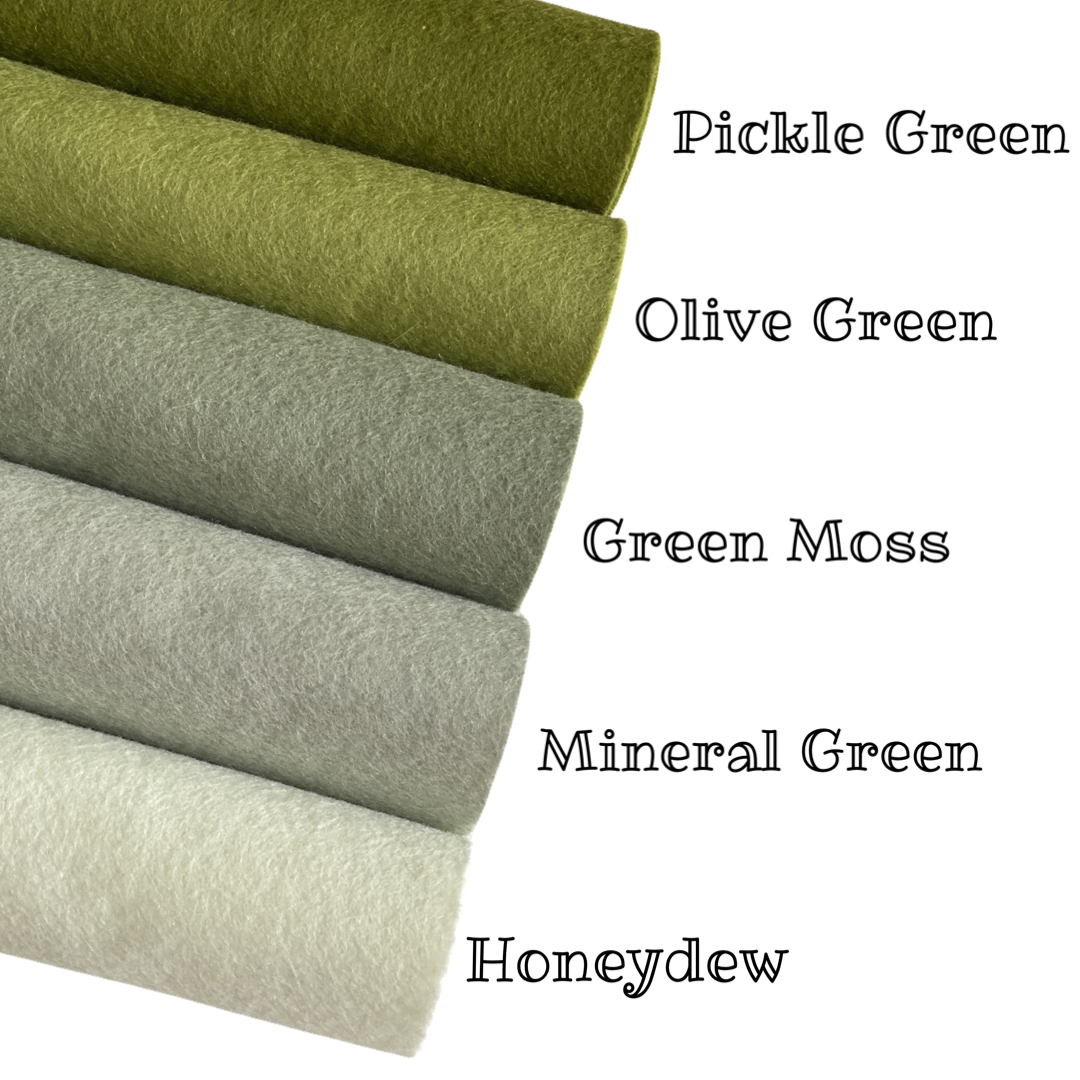 Whimsical Greens Bundle Pure Wool Felt - 5 sheets