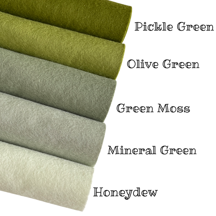 Whimsical Greens Bundle Pure Wool Felt - 5 sheets