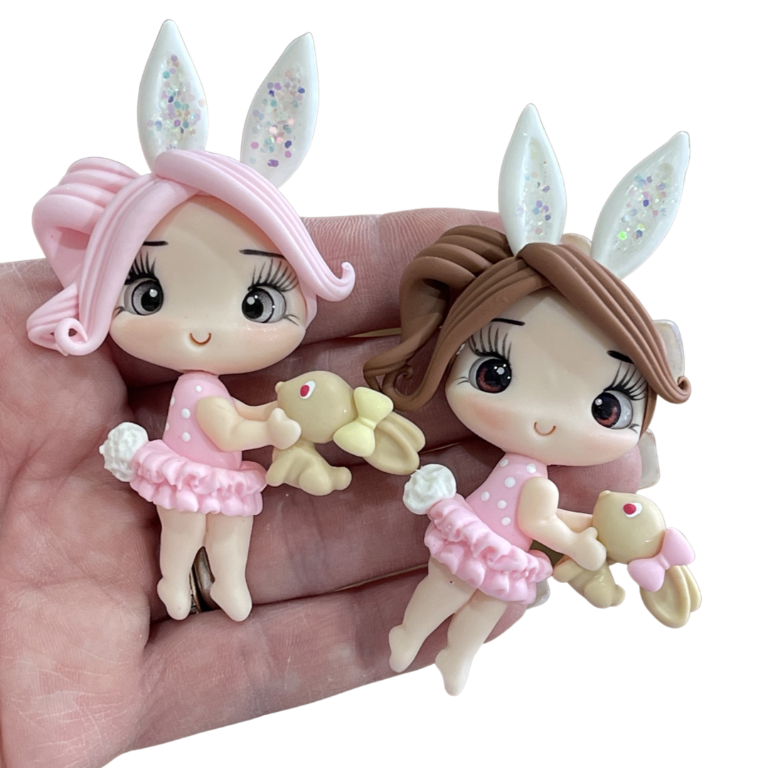 Easter Bunny Ear Girl Bow Clay Embellishment  - Choice of 3