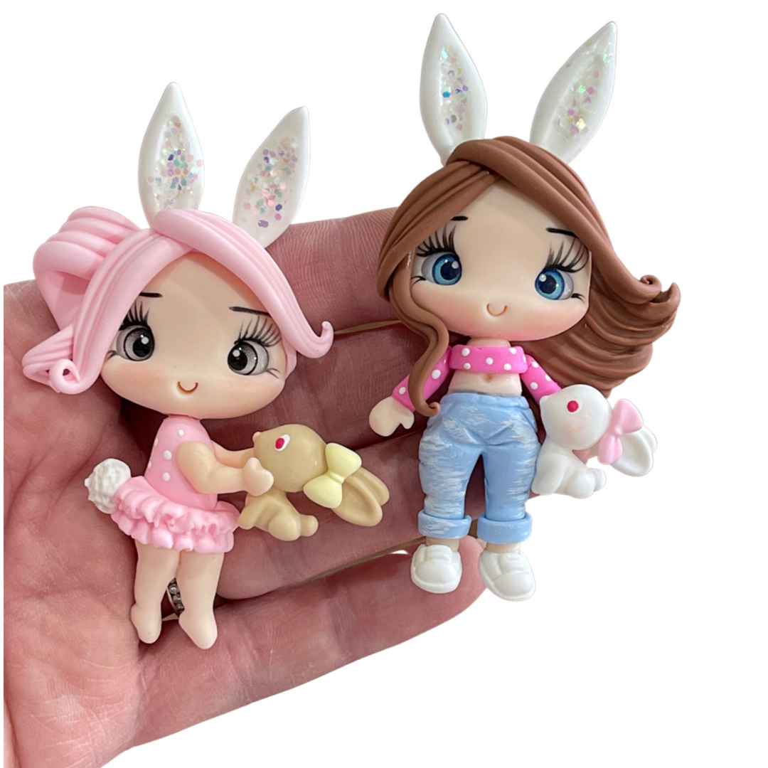 Easter Bunny Ear Girl Bow Clay Embellishment  - Choice of 3