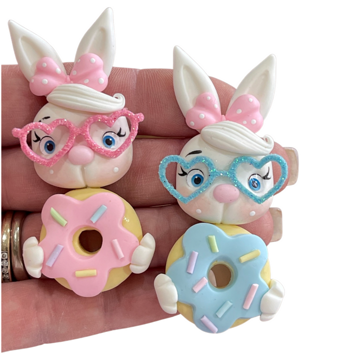 Fanciful Maker  - Donut Bunny Bow Clay Embellishment - Choice of Blue or Pink