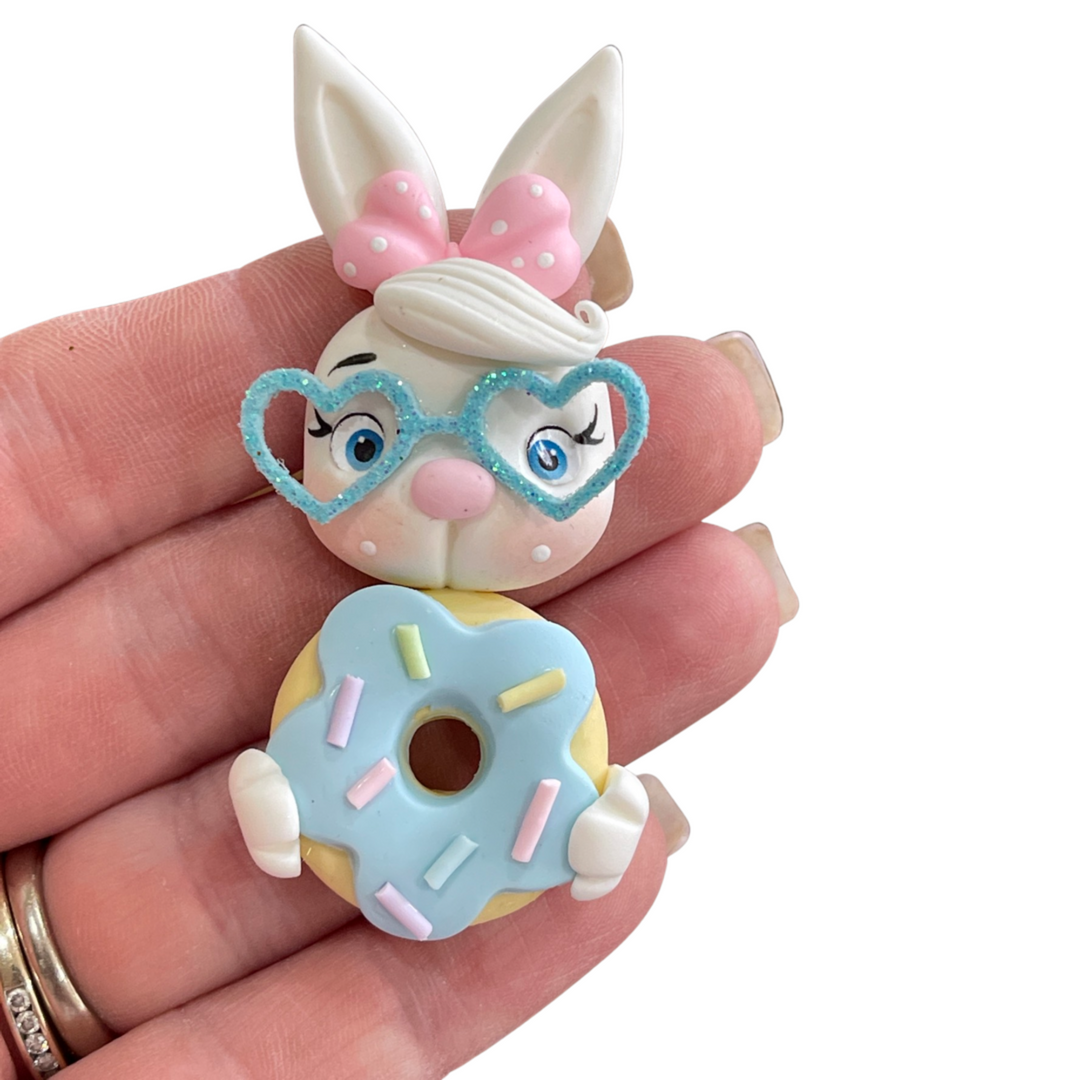 Fanciful Maker  - Donut Bunny Bow Clay Embellishment - Choice of Blue or Pink