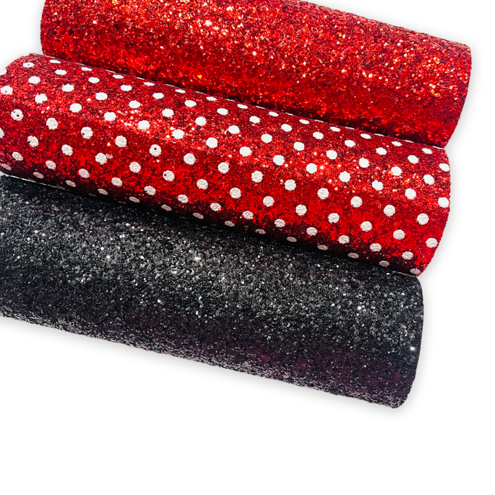 Red and Black Chunky Glitter Polka Dot Bundle