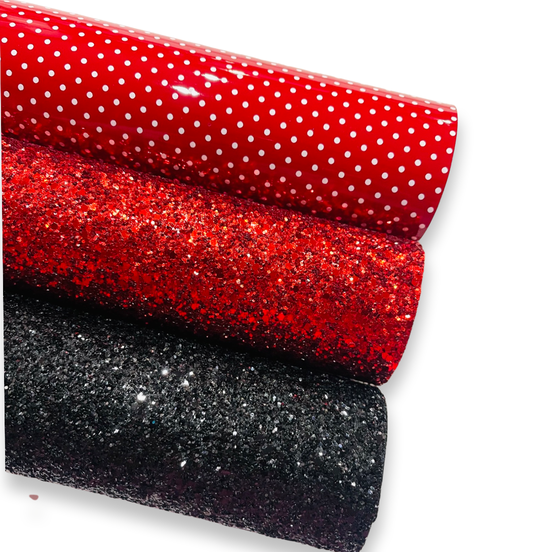 Red and Black Glitter Patent Polka Dot Bundle