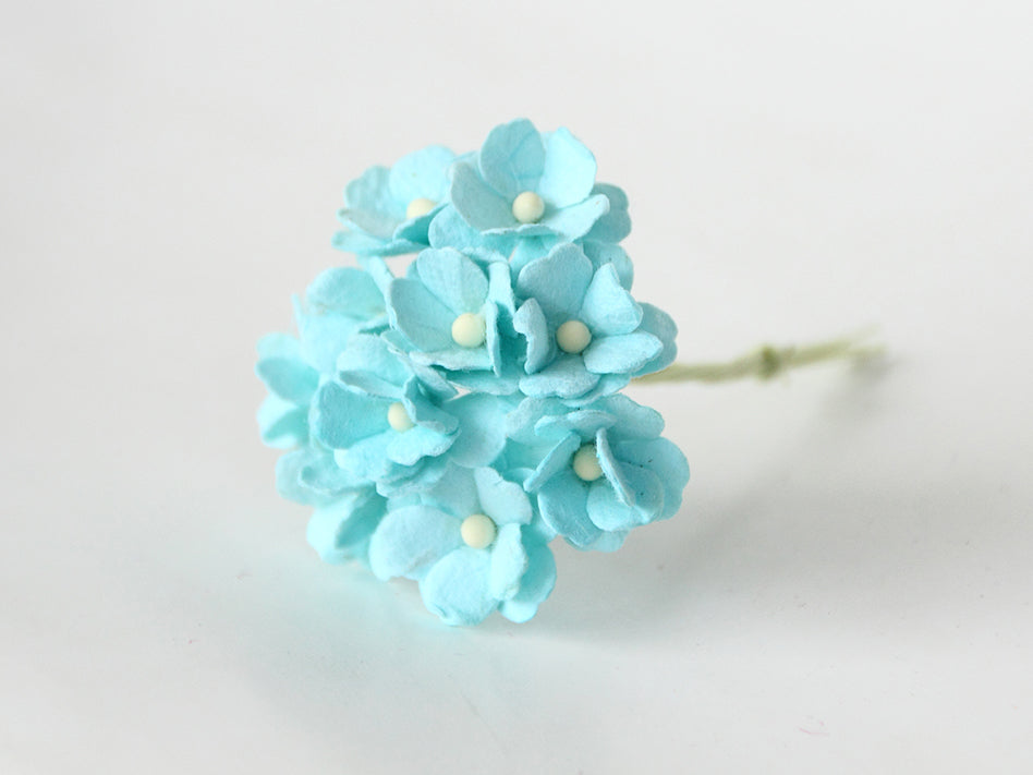 10 Pcs Mulberry Paper Flowers  1-2cm Cherry Blossoms - TURQUOISE