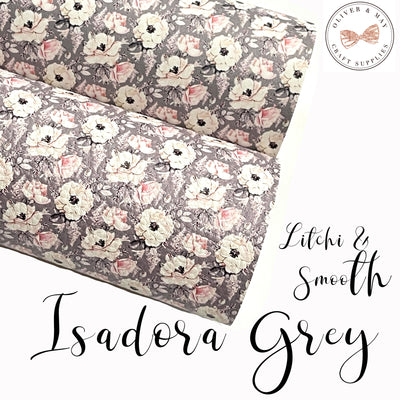 Isadora Grey Floral Faux Leatherette - Custom Print ~ Choice of Litchi or Smooth