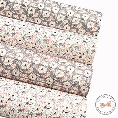 Isadora Grey Floral Faux Leatherette - Custom Print ~ Choice of Litchi or Smooth